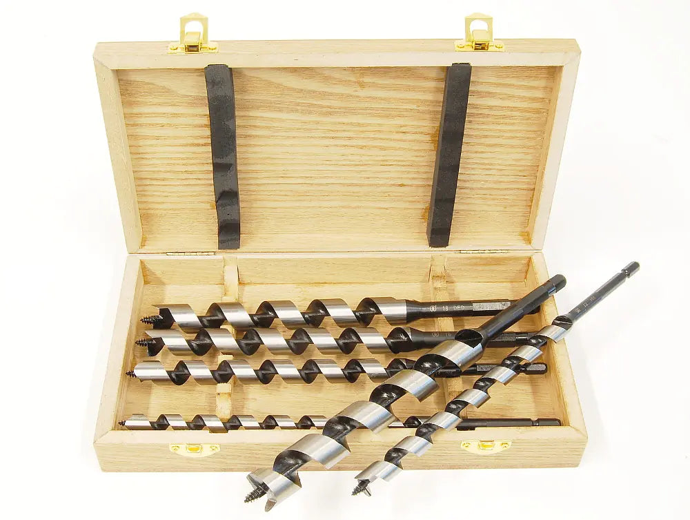 6 pcs Set Auger Bits 10-12-14-16-18-20mm O/L 235mm in Wooden Box
